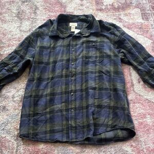 Blue Mountain Men's XL Blue Green Plaid Flannel Long Sleeve Button-Up Shirt